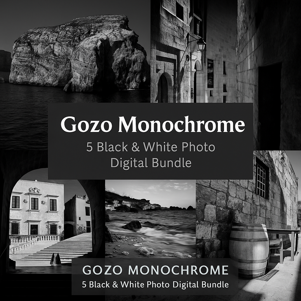 Gozo Monochrome – 5 Black & White Digital Bundle - Wall Art