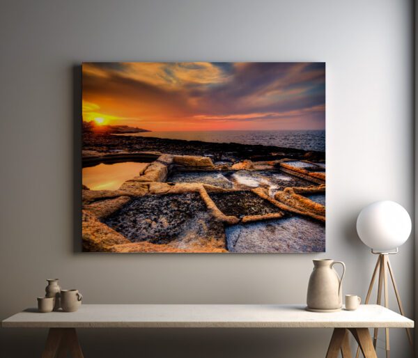 Canvas: Maltese Coastline Sunset: Salt Pan Symphony