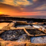 Salt pans in Kalkara at Sunset