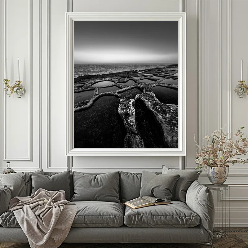 Malta Canvas Print | Salt Pans in black and white