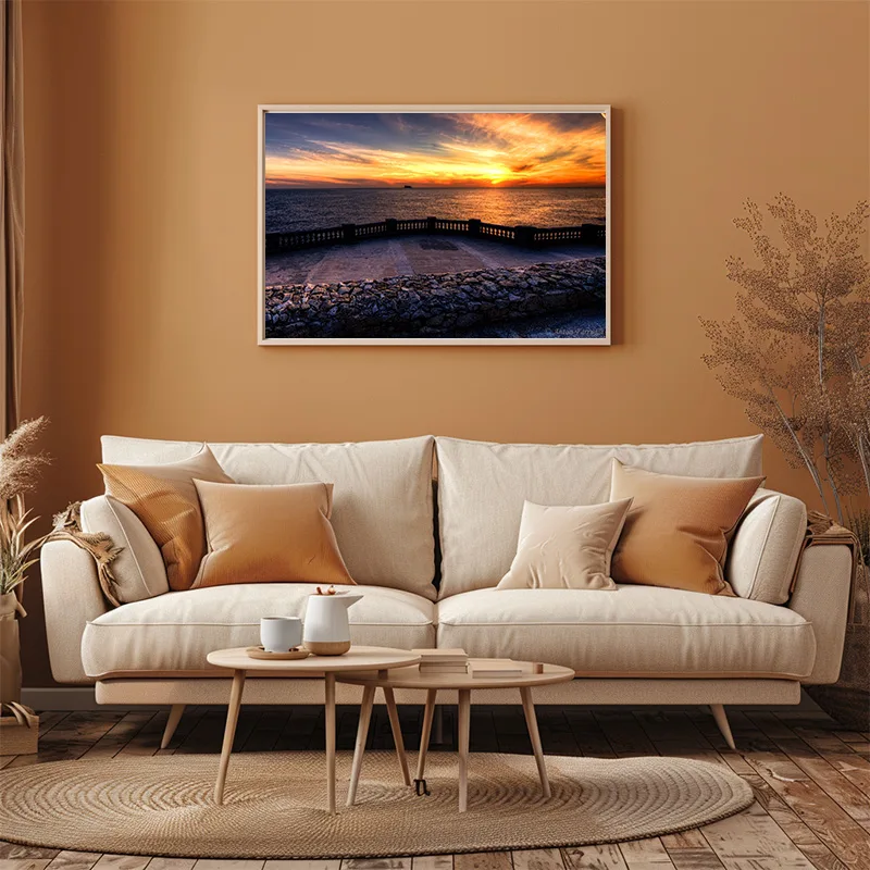 Malta Canvas Print |  Wied Zurrieq Sunset hanged above a beige sofa