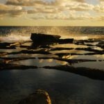 Salt pans in Marsascala malta coastline during sunrise