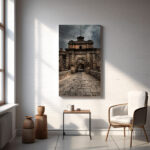 A sizable painting featuring the Mdina city gate, capturing the essence of Malta's architecture in a room setting