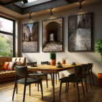 A dining room featuring a table and chairs, set against the backdrop of Mdina's timeless streets