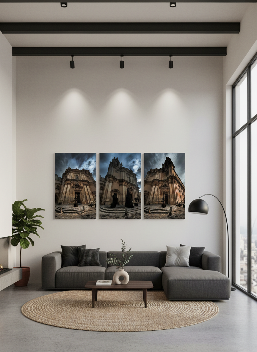 Modern living room with large wall art