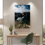 Modern workspace with landscape wall art