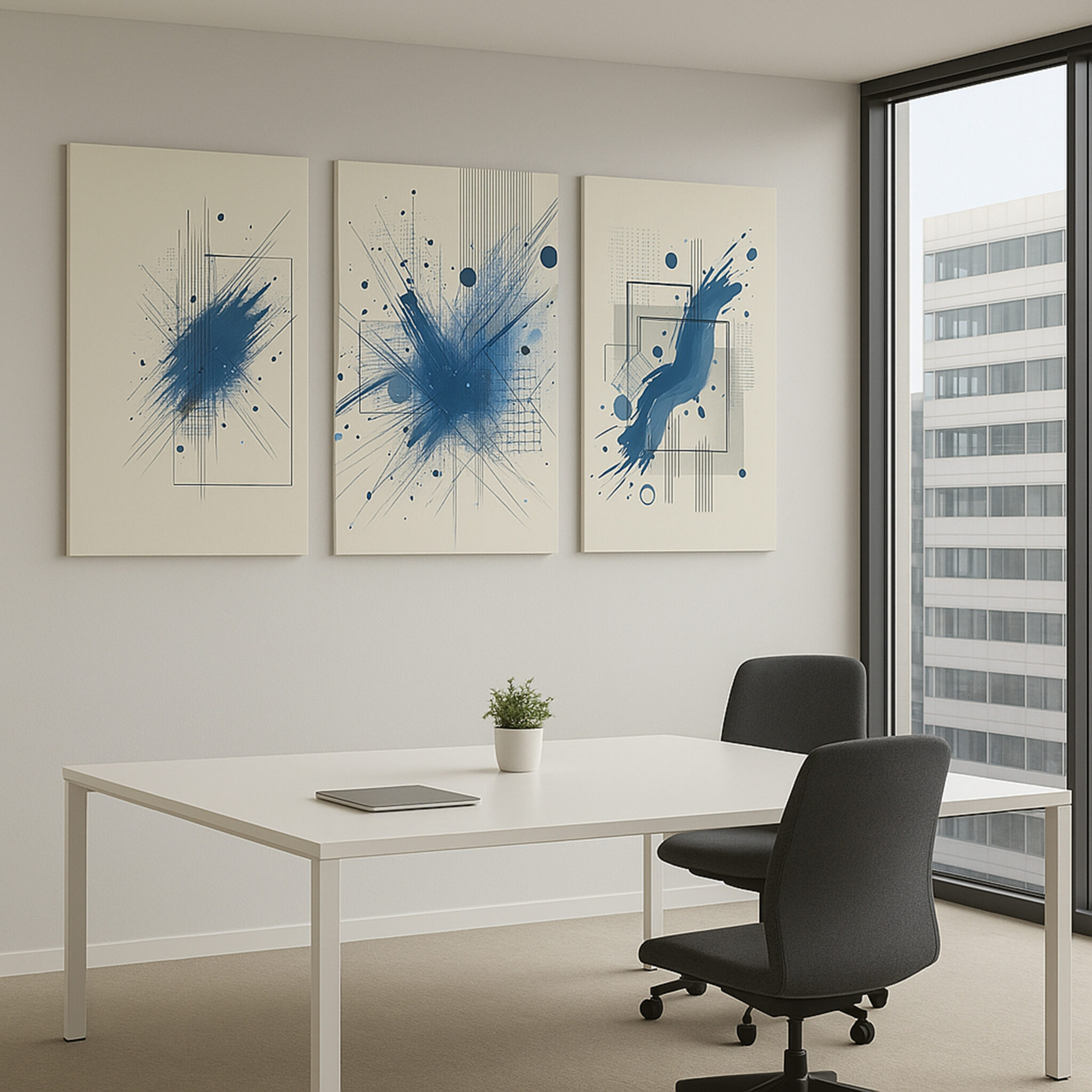 cobalt geometry – 3 piece canvas wall art set