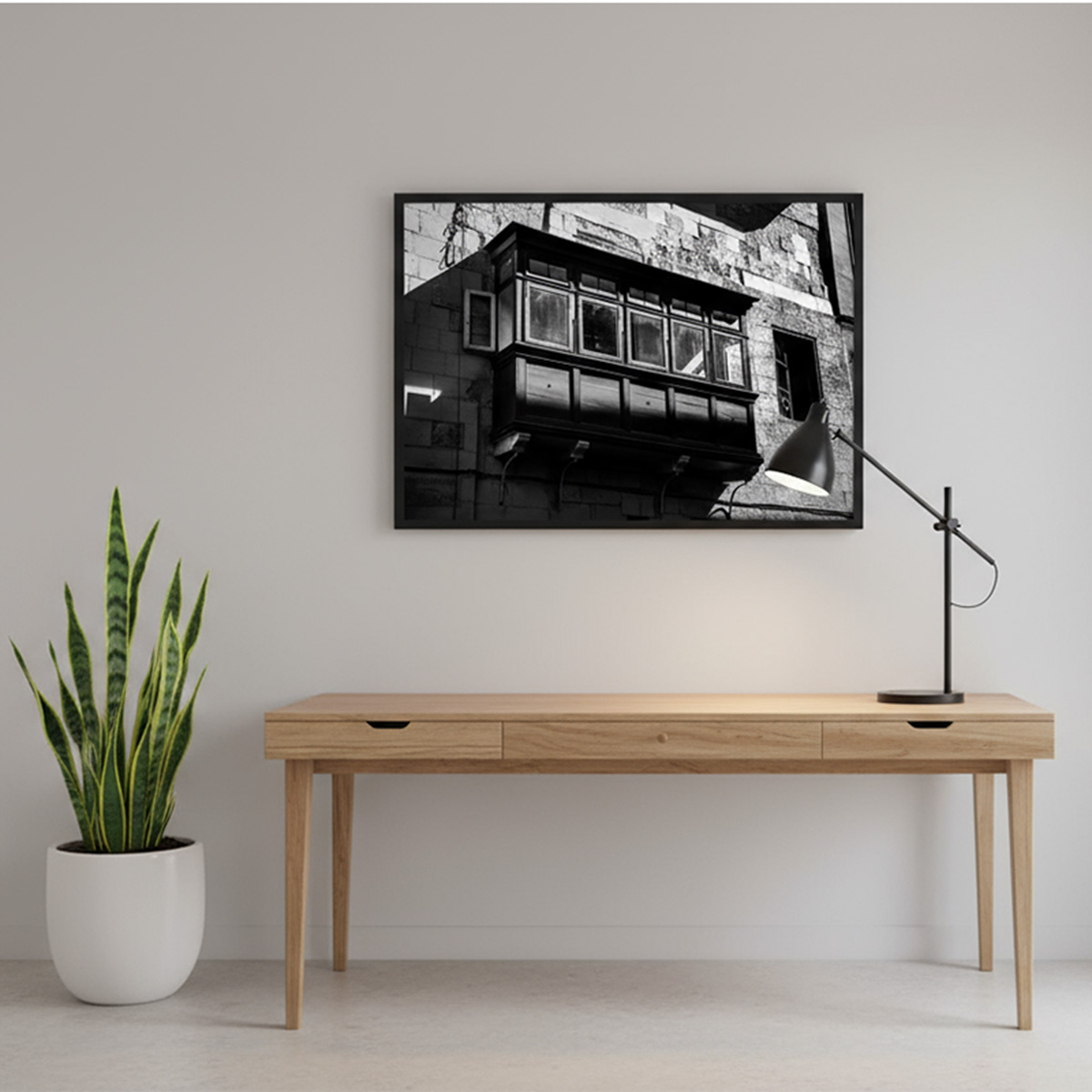 Valletta Balcony - Black & White Malta Wall Art