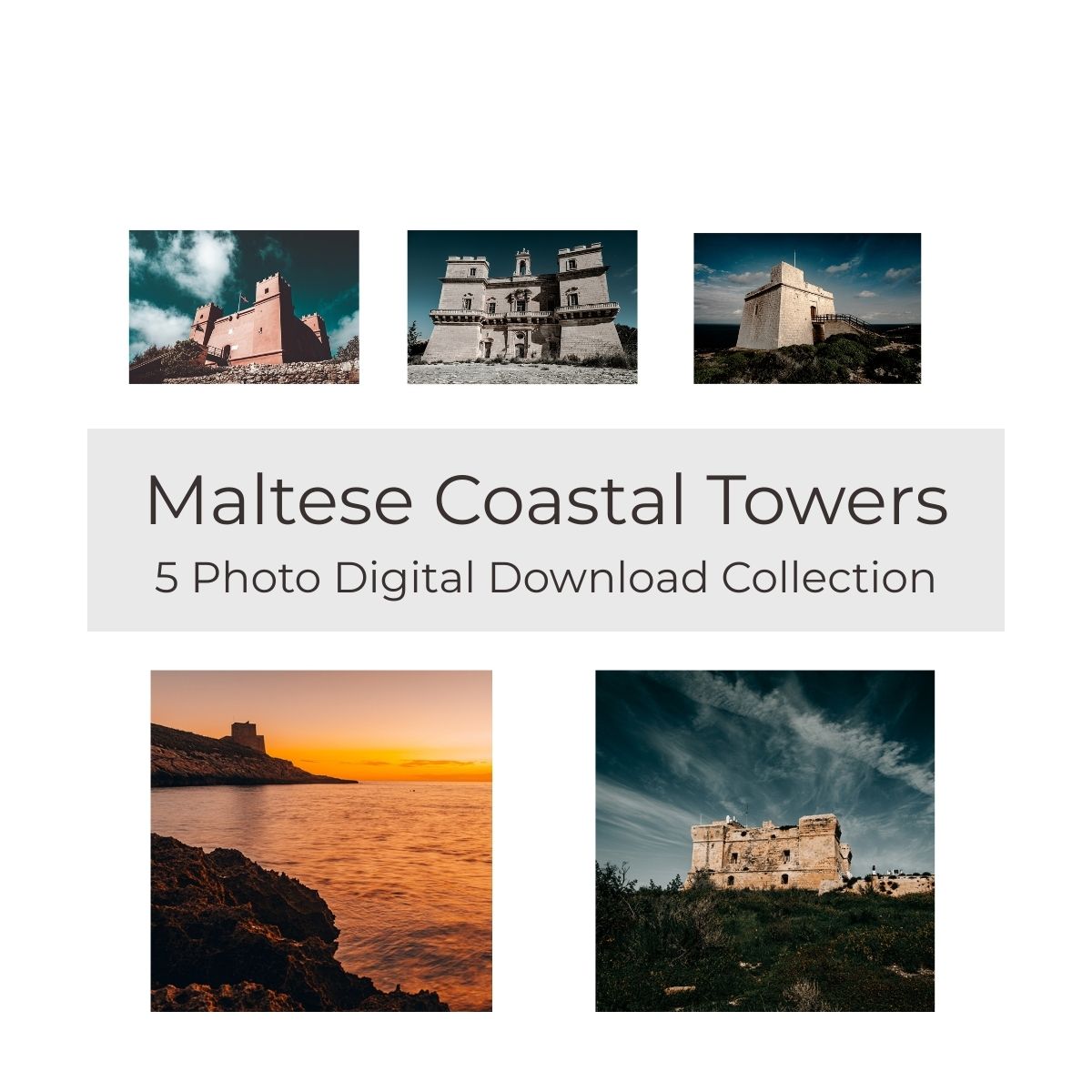Maltese Coastal Watchtowers Digital Photo Bundle - Wall Art