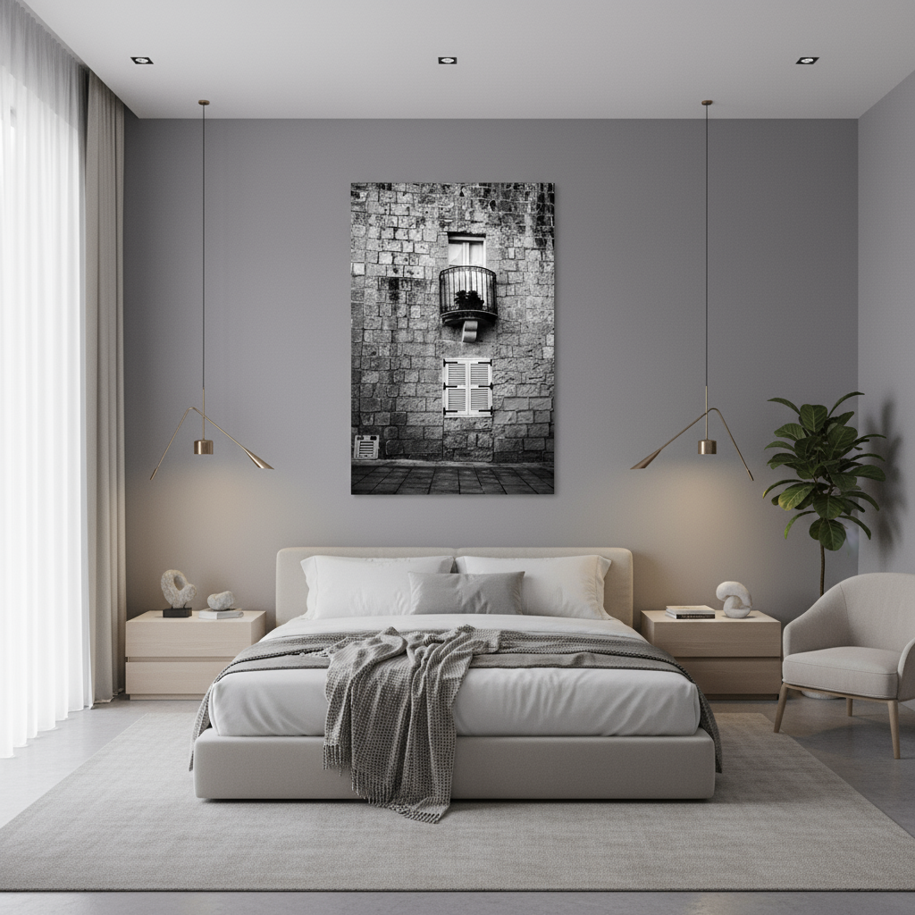 A person stands on a historic Maltese balcony, looking out at the ancient city of Mdina with warm sunlight illuminating the scene.