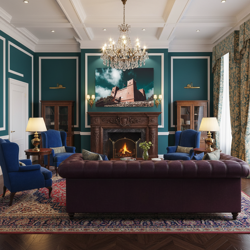A St. Agatha Red Tower Rise is displayed on a kitchen counter in a modern home, with a vase of flowers and a bowl of fruit beside it.