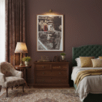 Gozo Ghasri Village Heart mockup #2 in a lifestyle setting, showcasing the artwork above a rustic wooden console table, adorned with a white ceramic vase holding delicate wildflowers and a stack of coffee table books, bathed in warm, natural light filtering through a nearby window.