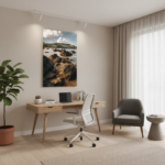 A person in a sun hat is sitting on the golden-red sands of Ramla Bay in Gozo, looking out at the unique red-rock formations emerging from the Mediterranean Sea. The sky is clear, and the overall atmosphere is peaceful and natural.