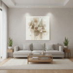 A Soft Geometry planter, filled with a vibrant green plant, sits on a sun-drenched windowsill next to a stack of art books, a ceramic mug, and a pair of reading glasses, suggesting a cozy and inspiring home office or living space.