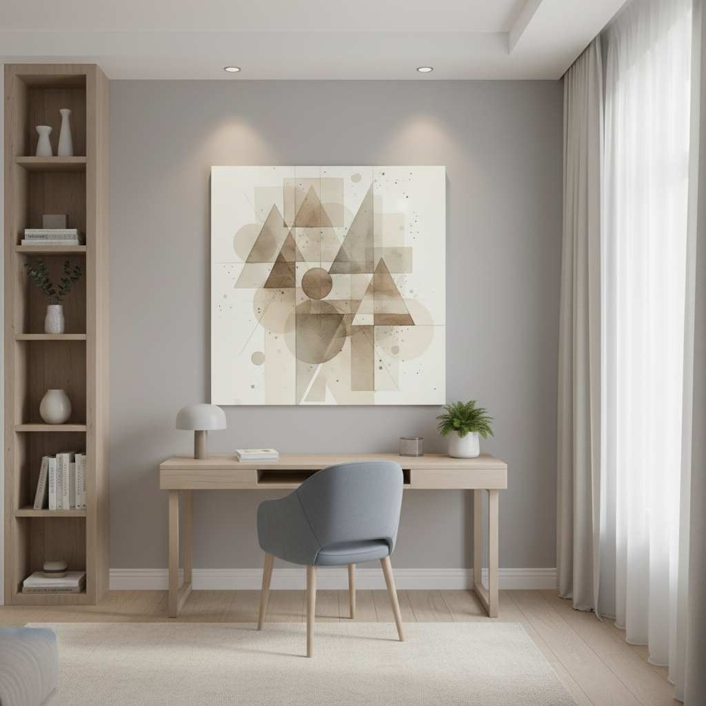 A "Soft Geometry" brand handbag in a minimalist, light-filled living room, draped over a modern, neutral-toned sofa. Sunlight streams through a large window, highlighting the bag's unique texture and soft, rounded shape. A potted fiddle-leaf fig plant adds a touch of greenery in the background, completing the serene and stylish home decor scene.