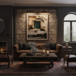 A person in a sun hat walks past an old stone building with a vibrant green door, set against a backdrop of a clear blue sky and lush Mediterranean vegetation. The scene evokes a serene, rustic charm.