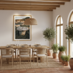 Gozo Dahlet Qorrot Wooden Spool in a bright, airy living room with a neutral color scheme, a cozy throw blanket, and a cup of tea on a side table, suggesting a relaxing and inviting atmosphere.