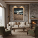 Gozo Qbajjar Qolla Bajda Dusk mockup in a modern living room with a person reading on a sofa, bathed in warm, soft light from a nearby window.