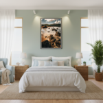 A person applies "Gozo Ramla Bay Golden" sunscreen while relaxing on a beach, with the golden sands and clear blue waters of Ramla Bay in the background.