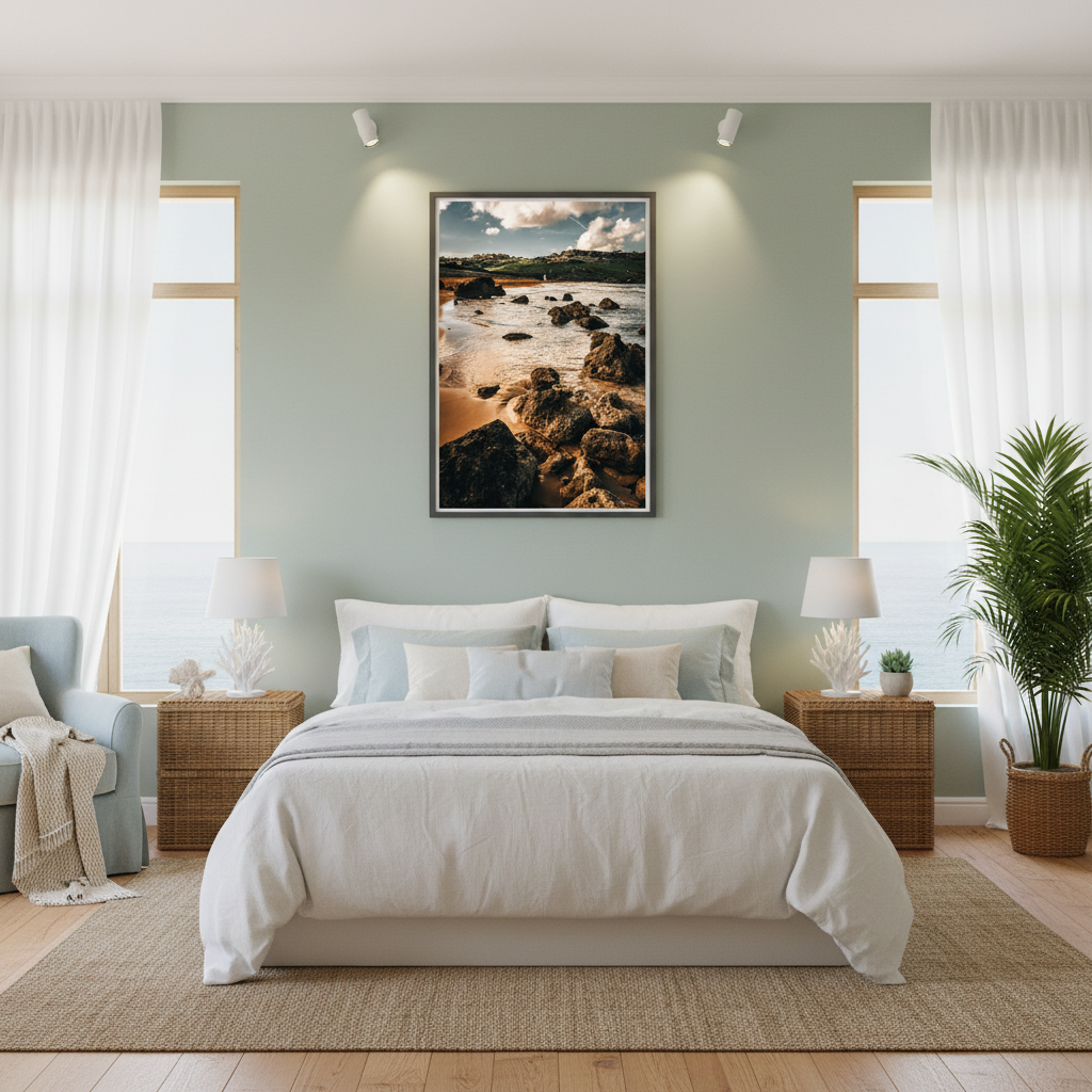 A person applies "Gozo Ramla Bay Golden" sunscreen while relaxing on a beach, with the golden sands and clear blue waters of Ramla Bay in the background.