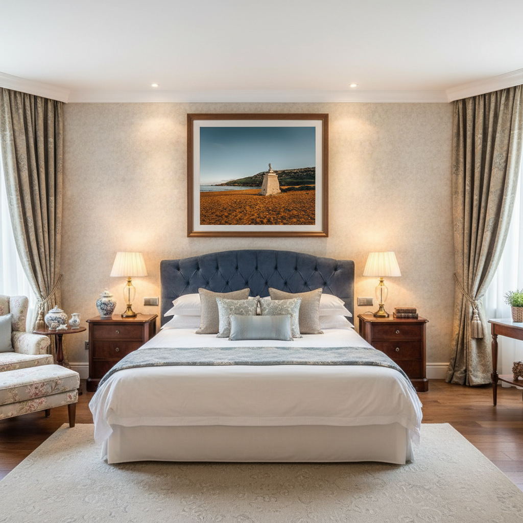 A person applies the Gozo Ramla Bay Madonna sunscreen stick while relaxing on a beach, with the iconic red sands and clear blue waters of Ramla Bay visible in the background under a clear sky.