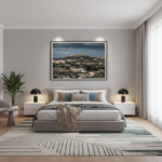 Gozo Ta Gurdan Lighthouse View artwork displayed in a modern living room with a green sofa and plant, creating a serene and inviting atmosphere.