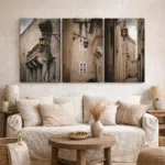Cozy living room with rustic wall art