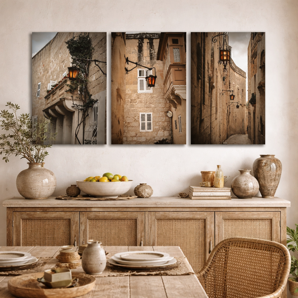 Malta Mdina Lantern Glow Tryptich