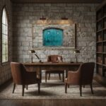 A living room with a neutral-colored sofa, a wooden coffee table with books and a vase, and a large window with natural light. The "Malta Mdina Turquoise Arch" framed print is hanging above the sofa, adding a pop of color to the neutral decor.