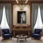 A serene living room with a cream sofa, a large window, and a white wall featuring the Mgarr Malta Cross - Wall Art prominently displayed above the sofa.