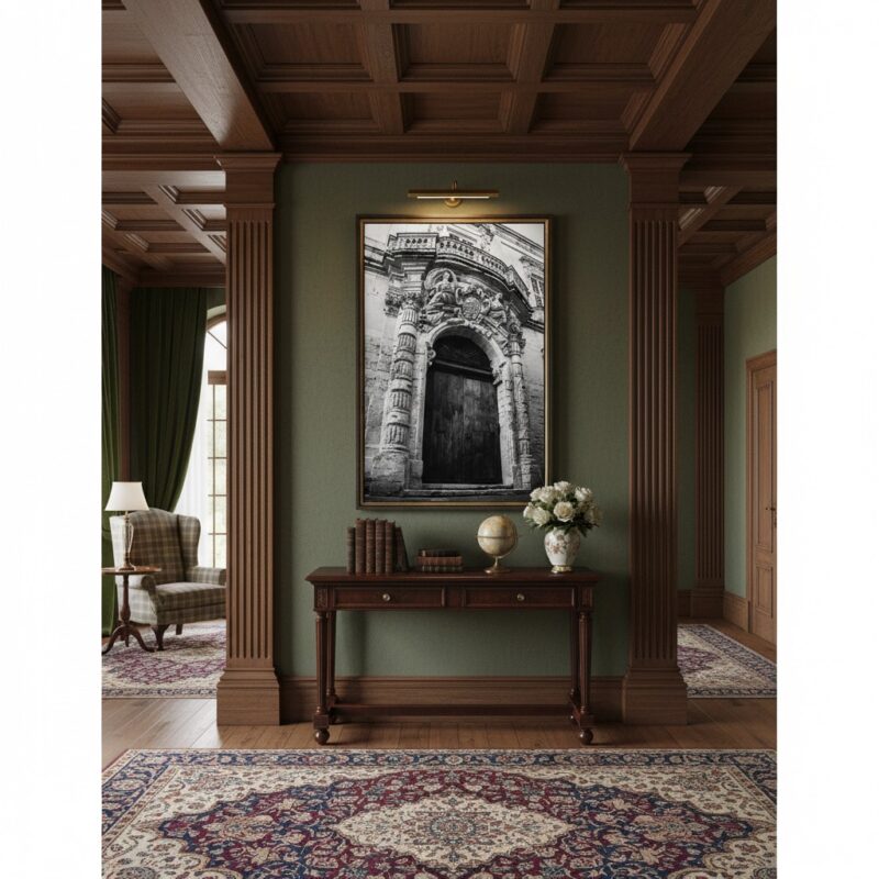 Rabat Malta Augustinian Friars Facade art print displayed in a modern living room above a sofa with neutral tones and natural light.