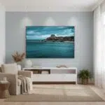 Gozo Qbajjar Qolla l-bajda Blue Hour mockup in a lifestyle setting, featuring the artwork displayed in a modern living room with natural light and minimalist decor.