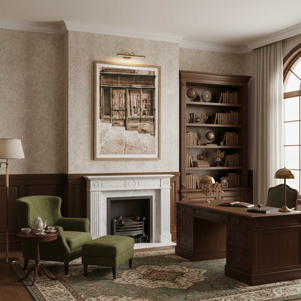 A person in a modern living room looking at a framed print of the Valletta Malta Bridge Bar Jazz art on a white wall.