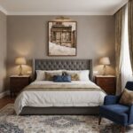 A chic, modern living room with a large framed print of the Valletta Malta Bridge Bar Jazz artwork hanging above a minimalist sofa, with natural light streaming in from a window.