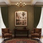 A chic, modern living room with a large window overlooking a city. On the wall hangs a framed print of a hidden alley in Valletta, Malta, reflecting in a puddle. A cozy sofa with throw pillows and a coffee table with books and a plant complete the inviting space.