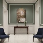 A large canvas print of "Valletta Malta Old Doors and Arches" hangs above a minimalist light-colored sofa in a bright, modern living room, with a fiddle leaf fig plant in the corner.