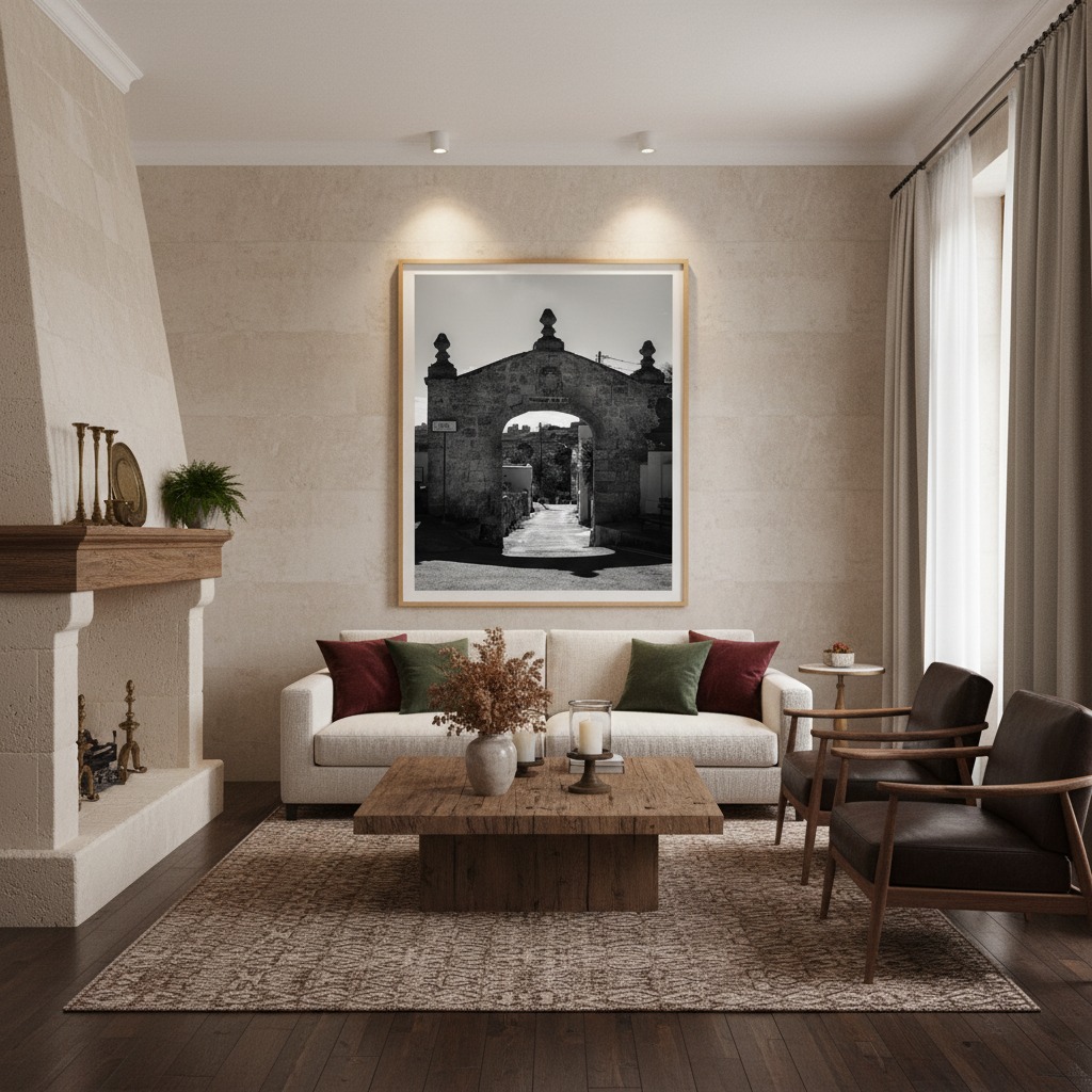 Malta Bahrija Kuncizzjoni Church Archway against a clear blue sky, with a person walking through the archway, hinting at a sense of discovery and travel.