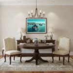 A traditional Maltese Luzzu fishing boat, named 'Malta Marsaxlokk Luzzu', with its distinctive eye on the bow, is moored in the clear turquoise waters of Marsaxlokk Bay. The boat is adorned with colorful fishing nets and ropes. In the background, the charming Marsaxlokk village waterfront is visible, with its pastel-colored houses and palm trees under a bright blue sky. People are strolling along the promenade, and other Luzzu boats are scattered across the bay, creating a vibrant and authentic Mediterranean atmosphere. The scene evokes a sense of serene maritime life.