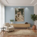 A person holding a phone with a mockup of the Marsaxlokk Parish Church on its screen, set against a blurred background of a bustling market in Marsaxlokk, Malta, with traditional luzzu boats visible in the harbor.