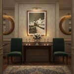 A person gazes at the Malta Marsaxlokk Lighthouse, a picturesque white and red striped lighthouse standing tall against a clear blue sky, with traditional Maltese fishing boats, known as Luzzu, dotting the tranquil, turquoise waters of Marsaxlokk Bay. The scene evokes a sense of peaceful coastal living and travel.