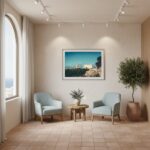 A person in athletic gear stands overlooking a scenic Maltese countryside, with the 'Malta Siggiewi Laferla Cross Countryside' poster art visible in a modern, minimalist frame on a nearby wall, blending art with an active lifestyle.