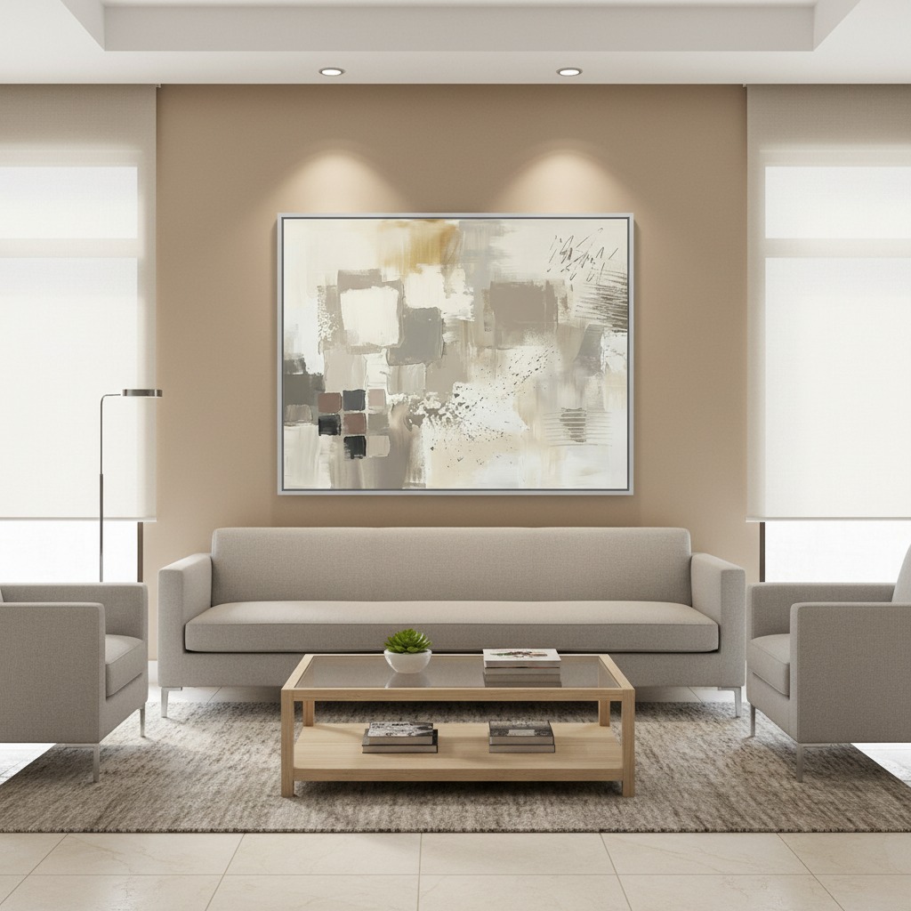Minimalist living room with abstract wall art
