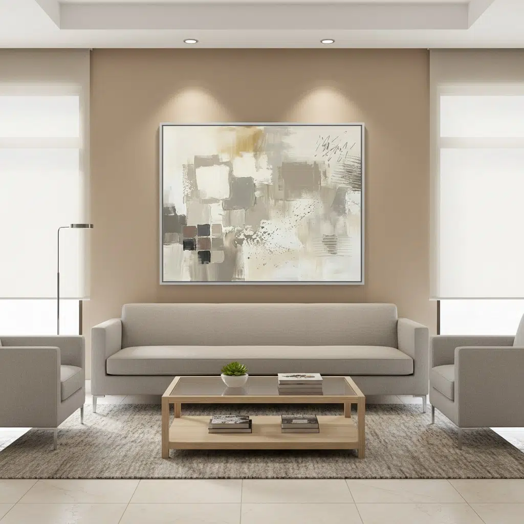 Minimalist living room with abstract wall art