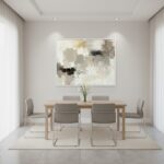 Minimalist dining room with abstract wall art