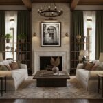 Elegant living room with fireplace and symmetrical sofas