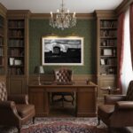 Elegant traditional home office with wooden desk