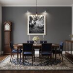 Elegant dining room with wooden table and chandelier