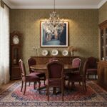 Traditional dining room with wooden table and chandelier