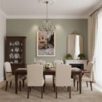 Elegant dining room with chandelier and wooden table