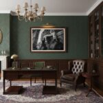 Elegant traditional home office with wooden desk